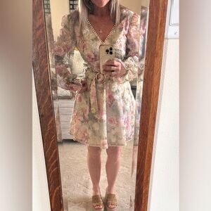 Lucy Paris Floral Pastel Mini Dress in Pink, Green, Cream XS NWT